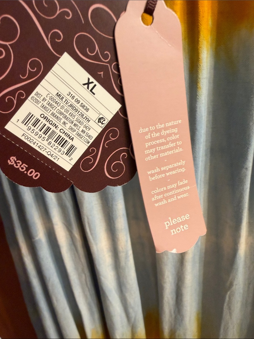 Orange and Light Blue Tie-Dye Maxi Dress with Tag - Picture 3 of 4